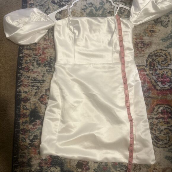 Lulus significant sensation satin off-shoulder mini dress S Off White Elope Wed - Picture 7 of 7
